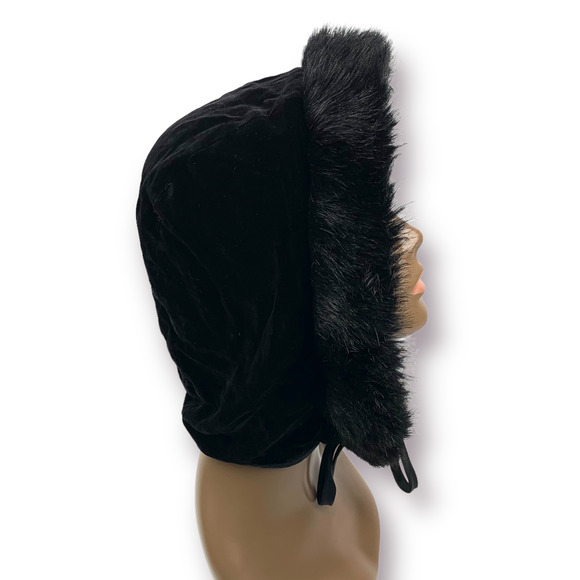Vintage reversible crushed velvet hood with faux fur trim - Picture 3 of 14